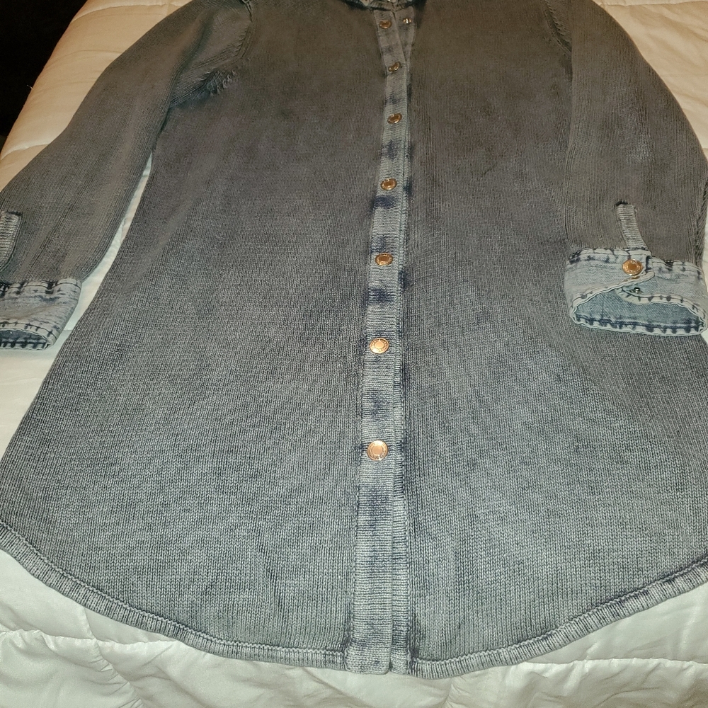 Blue denim trimed long shirt/jacket xl